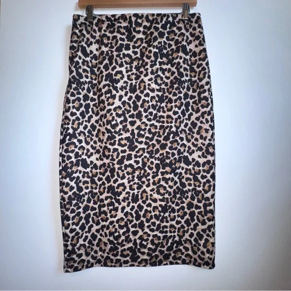 Zara Pencil Skirt Animal Print Size Large Midi Soft Stretch Knit Pull-On - Picture 5 of 6